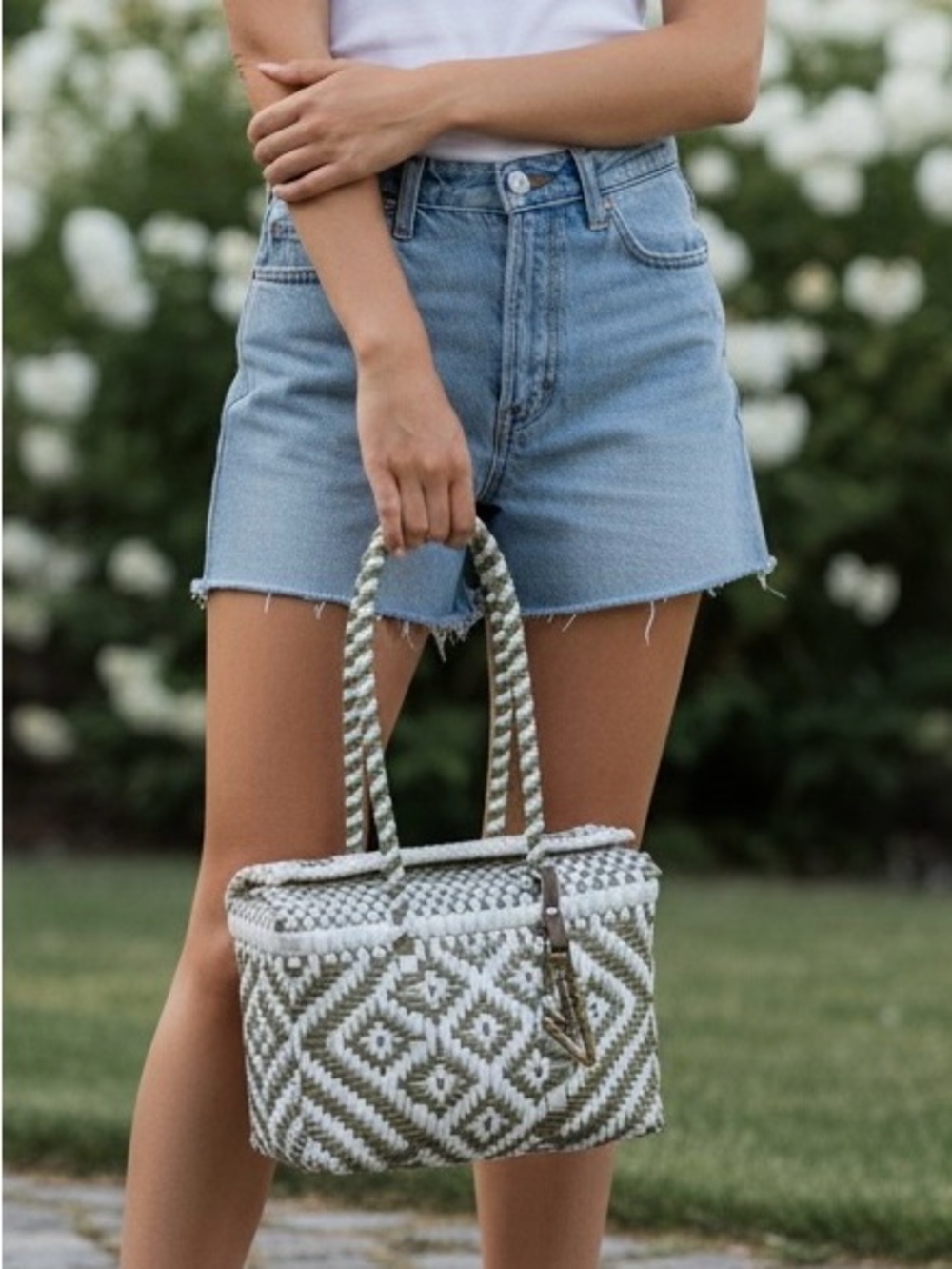 Woven Diamond Tote Bag in White & Gold. Purchased at TPC Sawgrass in FL.